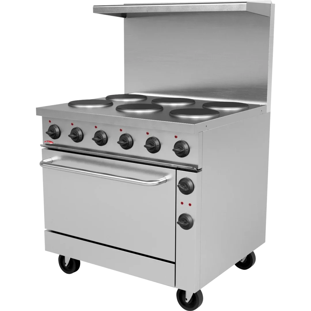 BakeMax BMPLS7KE031 Commercial 36” 6-Burner Electric Range with Oven – Heavy Duty Floor Model