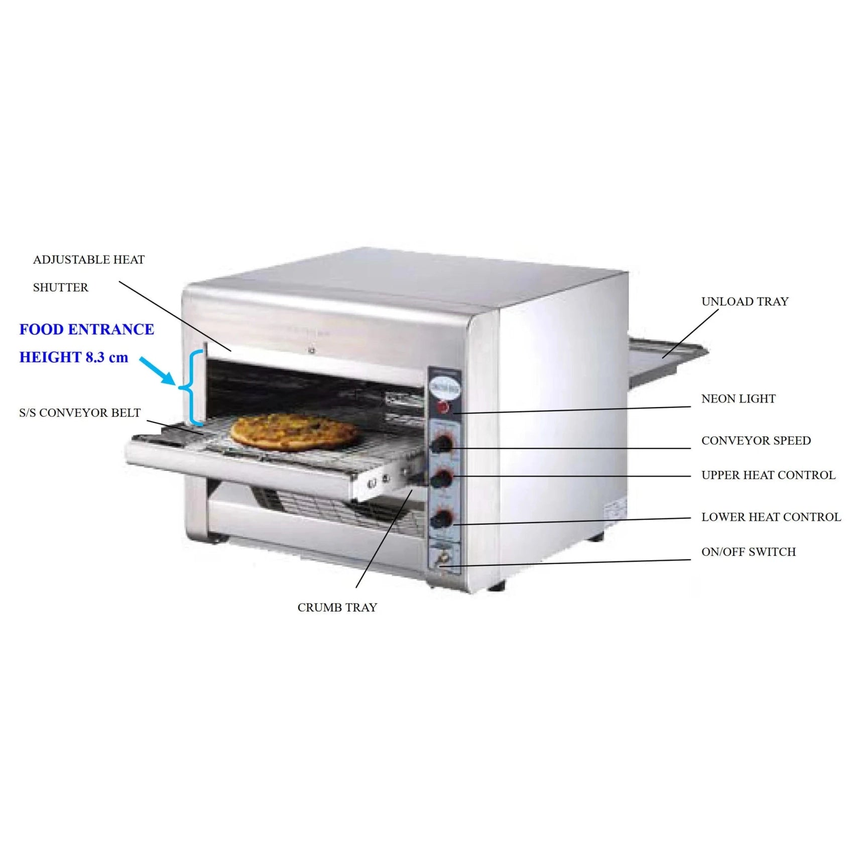 BakeMax BMCB001 14” Countertop Electric Conveyor Pizza Oven – Stainless Steel, Compact Commercial Model
